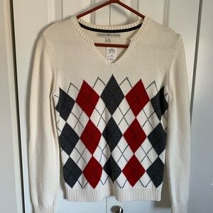 Tommy Hilfiger White, Red, and Gray Argyle Sweater